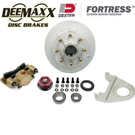 DeeMaxx® 7,000 lbs. Disc Brake Kit with 5/8" Studs for One Wheel with Gold Zinc Caliper with Dexter® Fortress® Aluminum Oil Cap - DM7KGOLD580-F